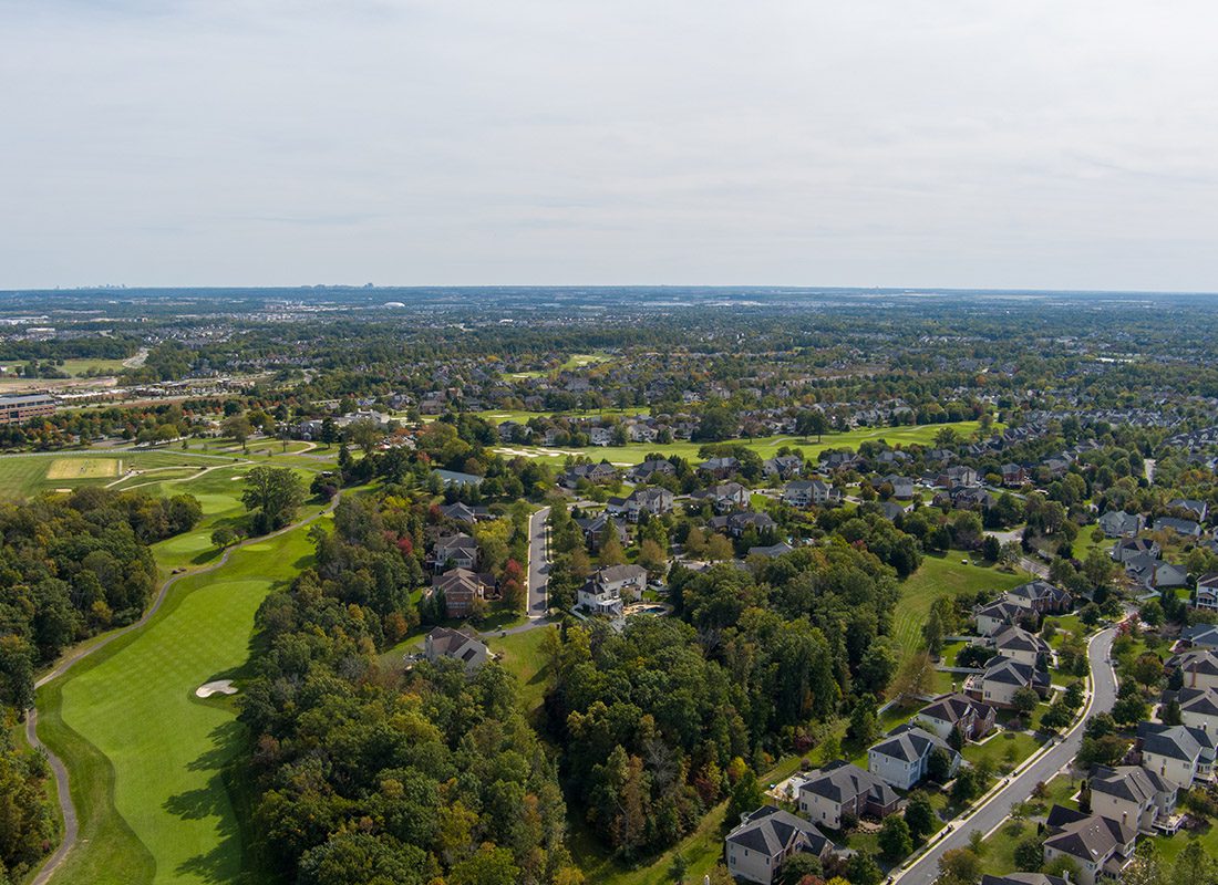 Martinsville, VA - Aerial View of Residential Homes in Virginia on a Sunny Day